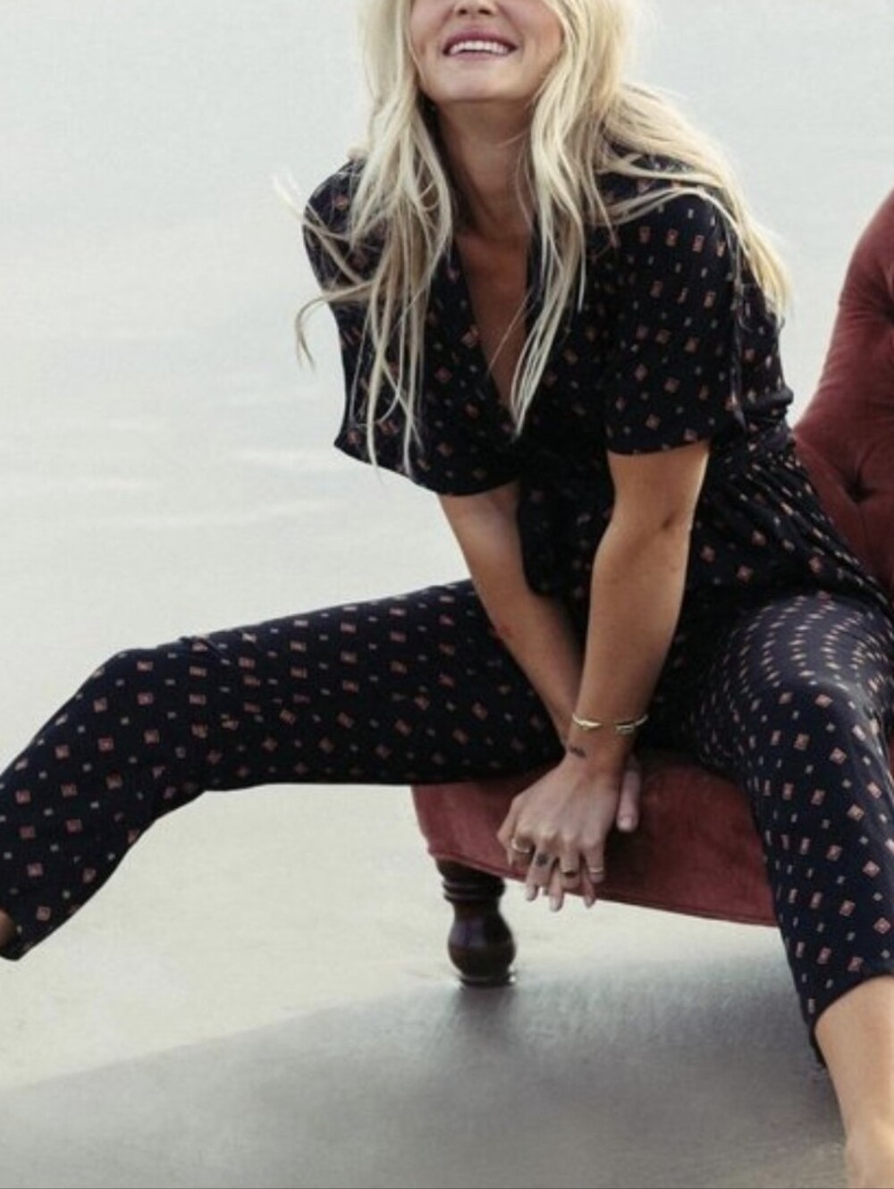 S/M Billabong Bed Story Black Geometric Print Short Sleeve Belted Jumpsuit - Picture 4 of 11